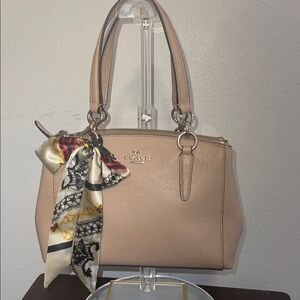 Coach Beige Leather Satchel with Patterned Scarf